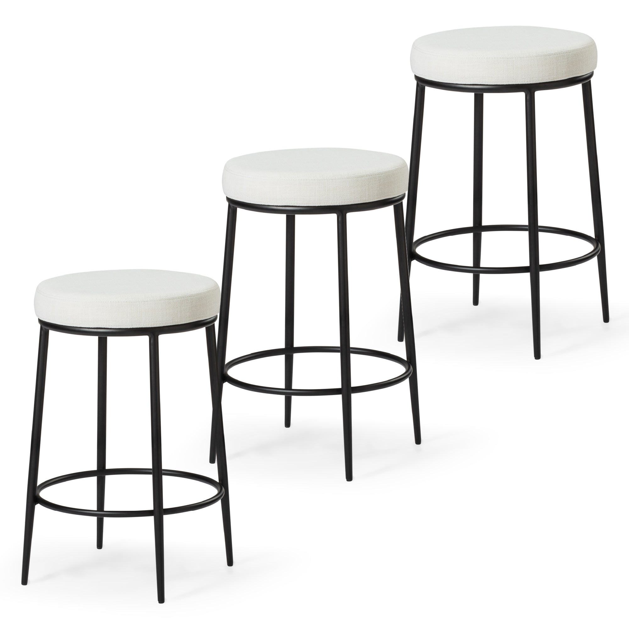 26" Stella Counter Stool in Black Finish with White Fabric (Set of 3) in Stools by Maven Lane