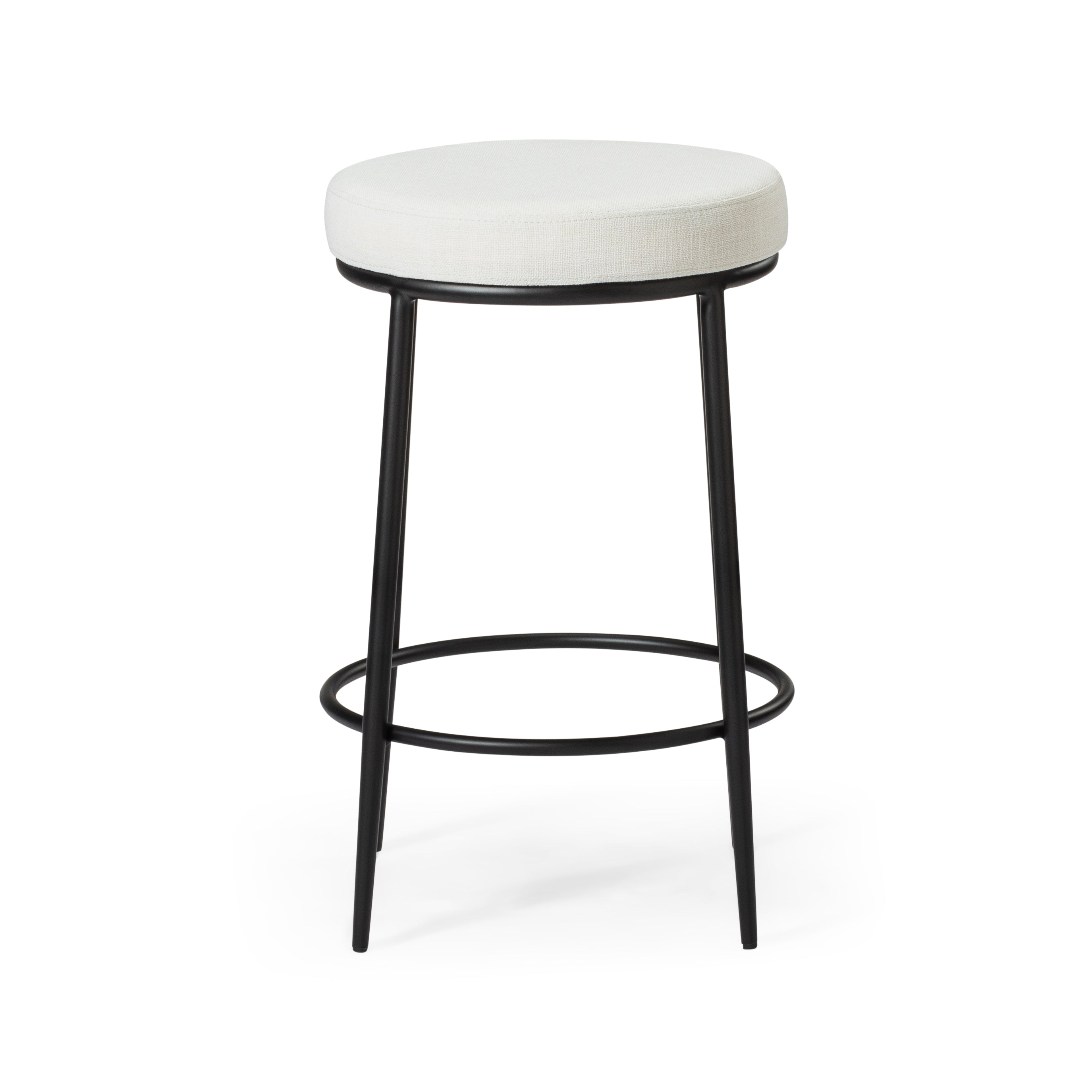 Stella Counter Stool in Matte Black Finish with Snow White Fabric Upholstery in Stools by Maven Lane