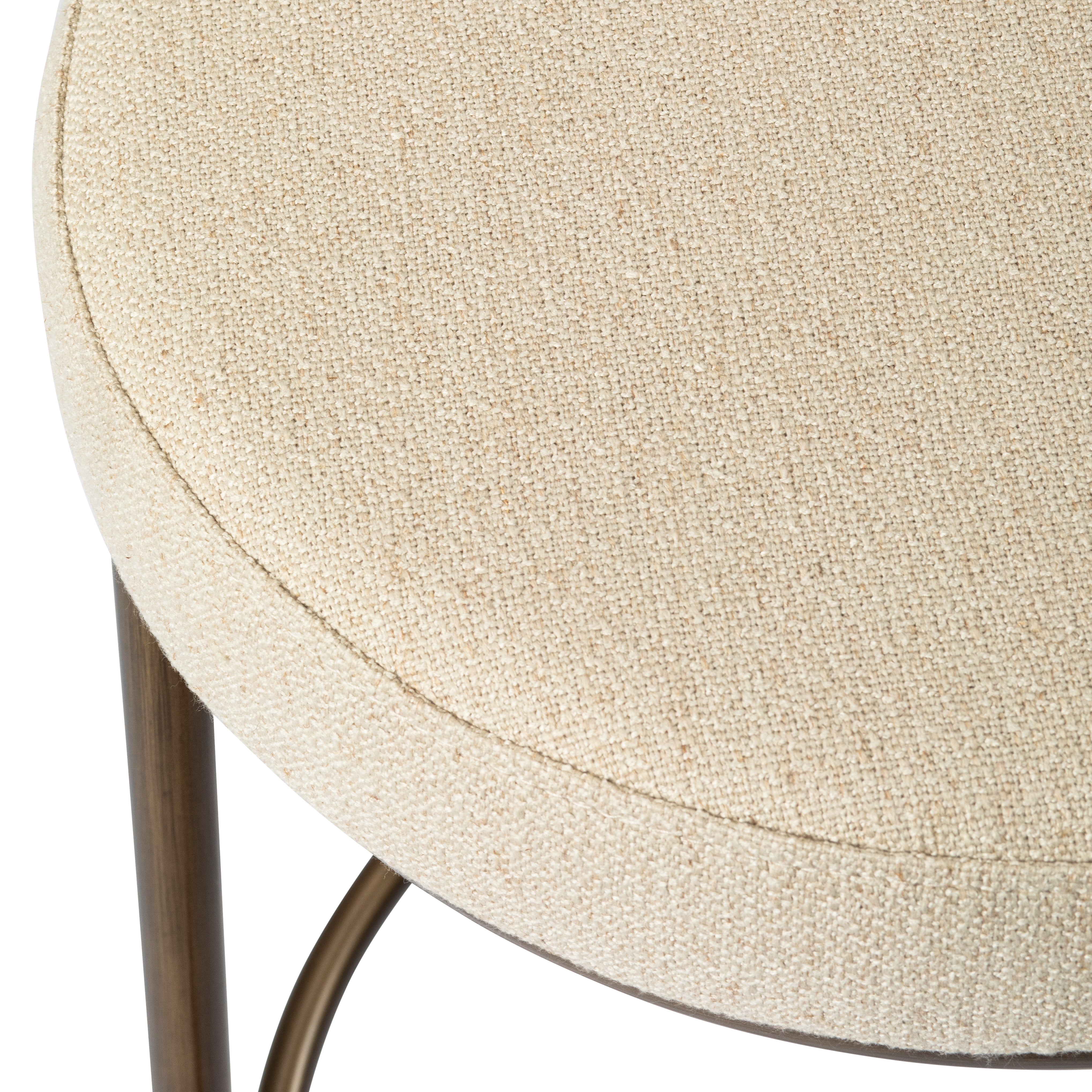 Stella Bar Stool in Antique Brass Finish with Light Beige Fabric Upholstery in Stools by Maven Lane