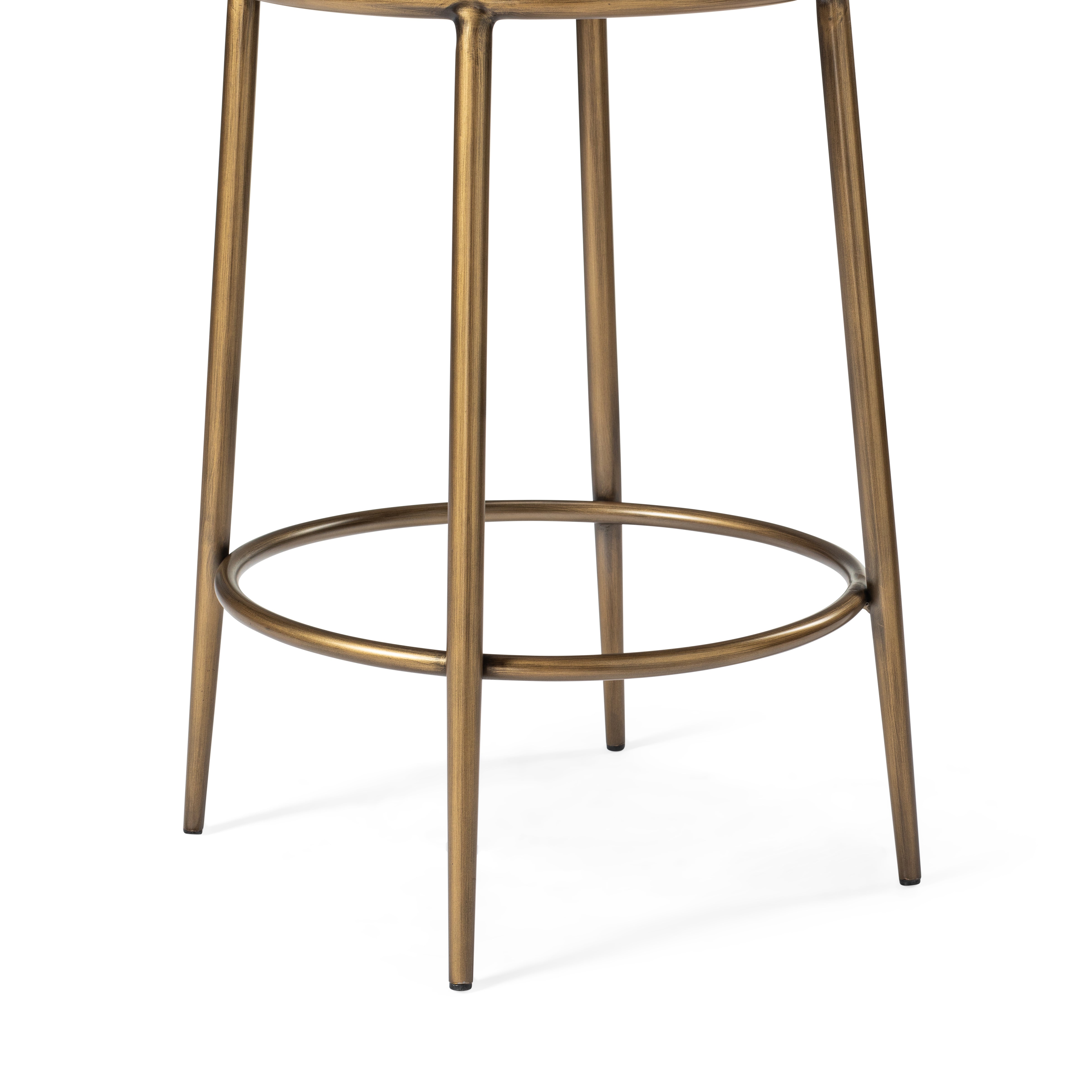 Stella Counter Stool in Antique Brass Finish with Light Beige Fabric Upholstery in Stools by Maven Lane