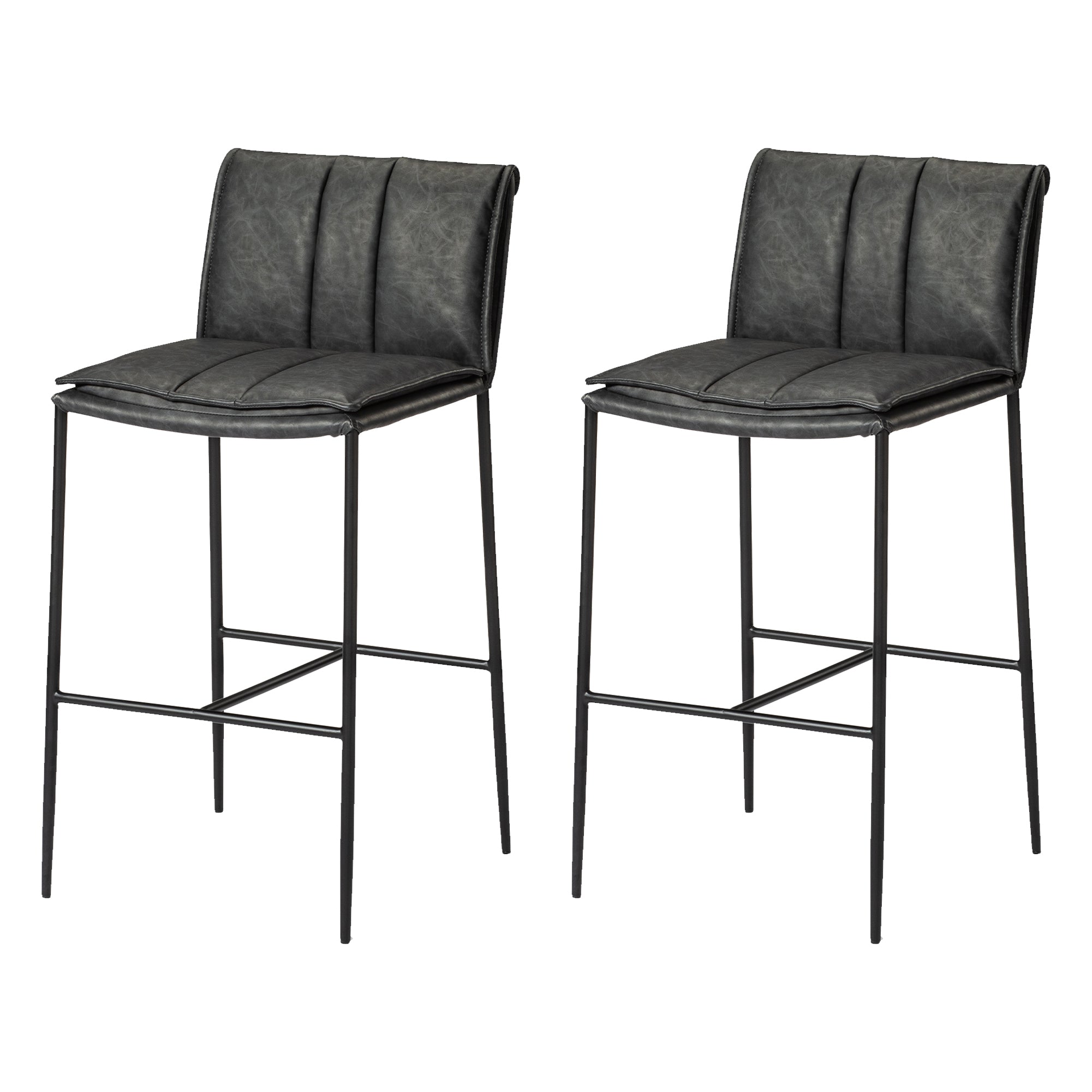 29" Gerard Bar Stool in Black Finish with Dark Grey Faux Leather (Set of 2) in Stools by Maven Lane