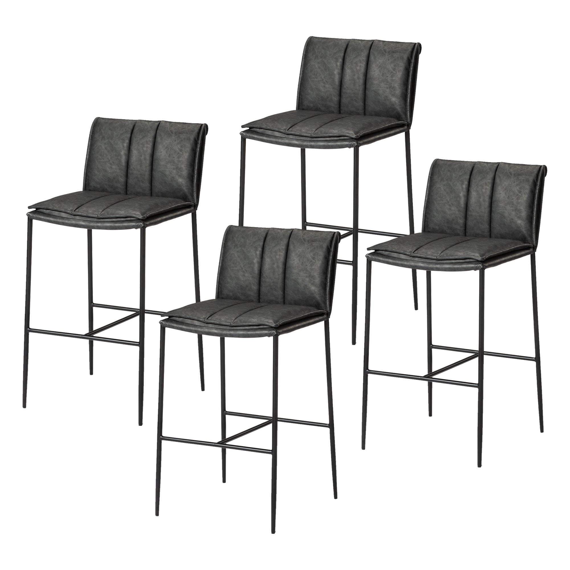 29" Gerard Bar Stool in Black Finish with Dark Grey Faux Leather (Set of 4) in Stools by Maven Lane