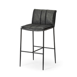 Gerard Bar Stool in Black Finish with Dark Grey Faux Leather