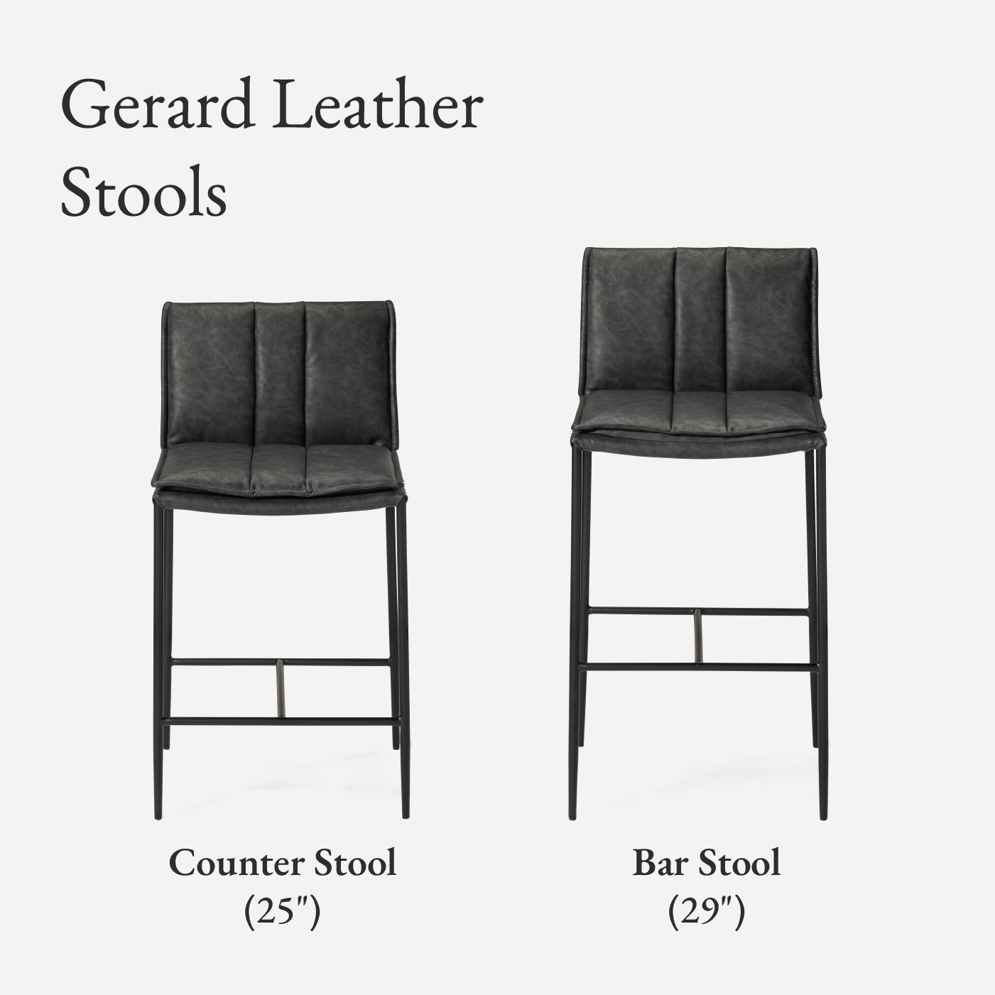 29" Gerard Bar Stool in Black Finish with Dark Grey Faux Leather (Set of 4) in Stools by Maven Lane