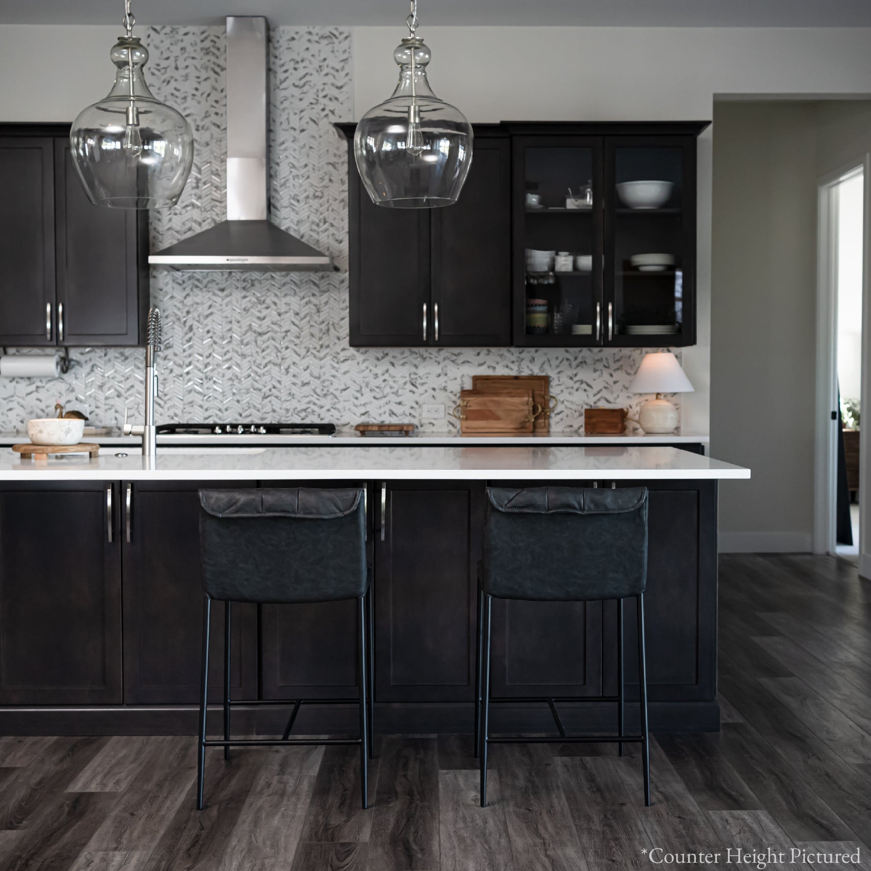 29" Gerard Bar Stool in Black Finish with Dark Grey Faux Leather (Set of 4) in Stools by Maven Lane