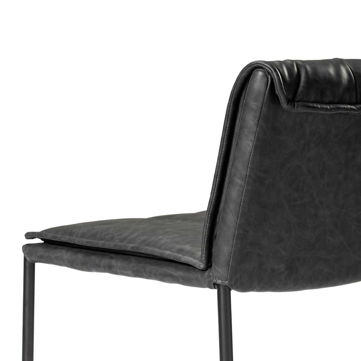 Gerard Bar Stool in Black Finish with Dark Grey Faux Leather in Stools by Maven Lane