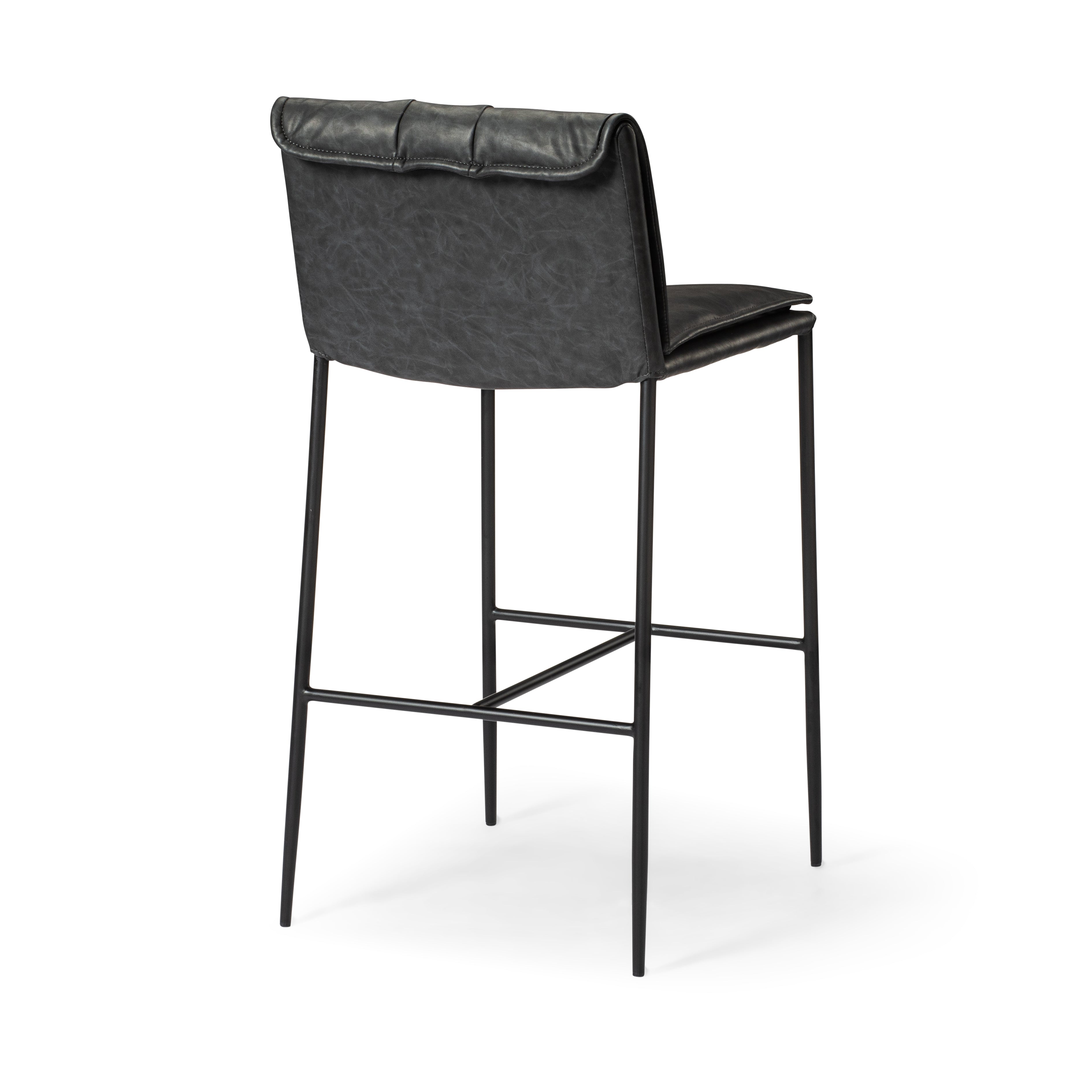 29" Gerard Bar Stool in Black Finish with Dark Grey Faux Leather in Stools by Maven Lane