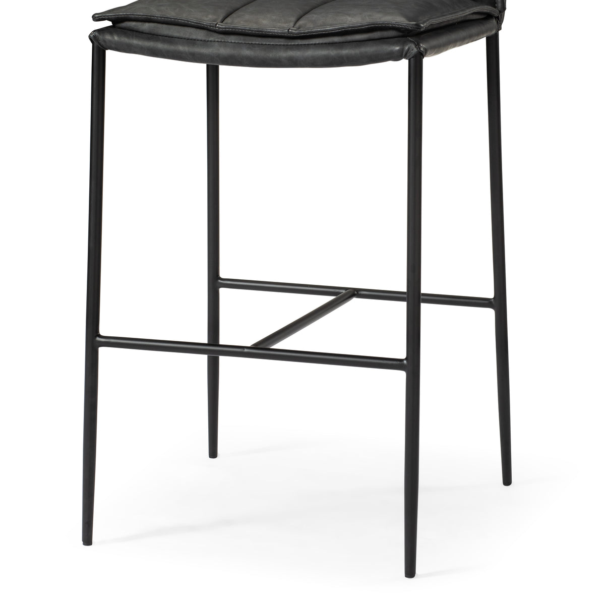 Gerard Bar Stool in Black Finish with Dark Grey Faux Leather in Stools by Maven Lane