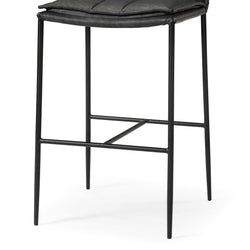 Gerard Bar Stool in Black Finish with Dark Grey Faux Leather in Stools by Maven Lane