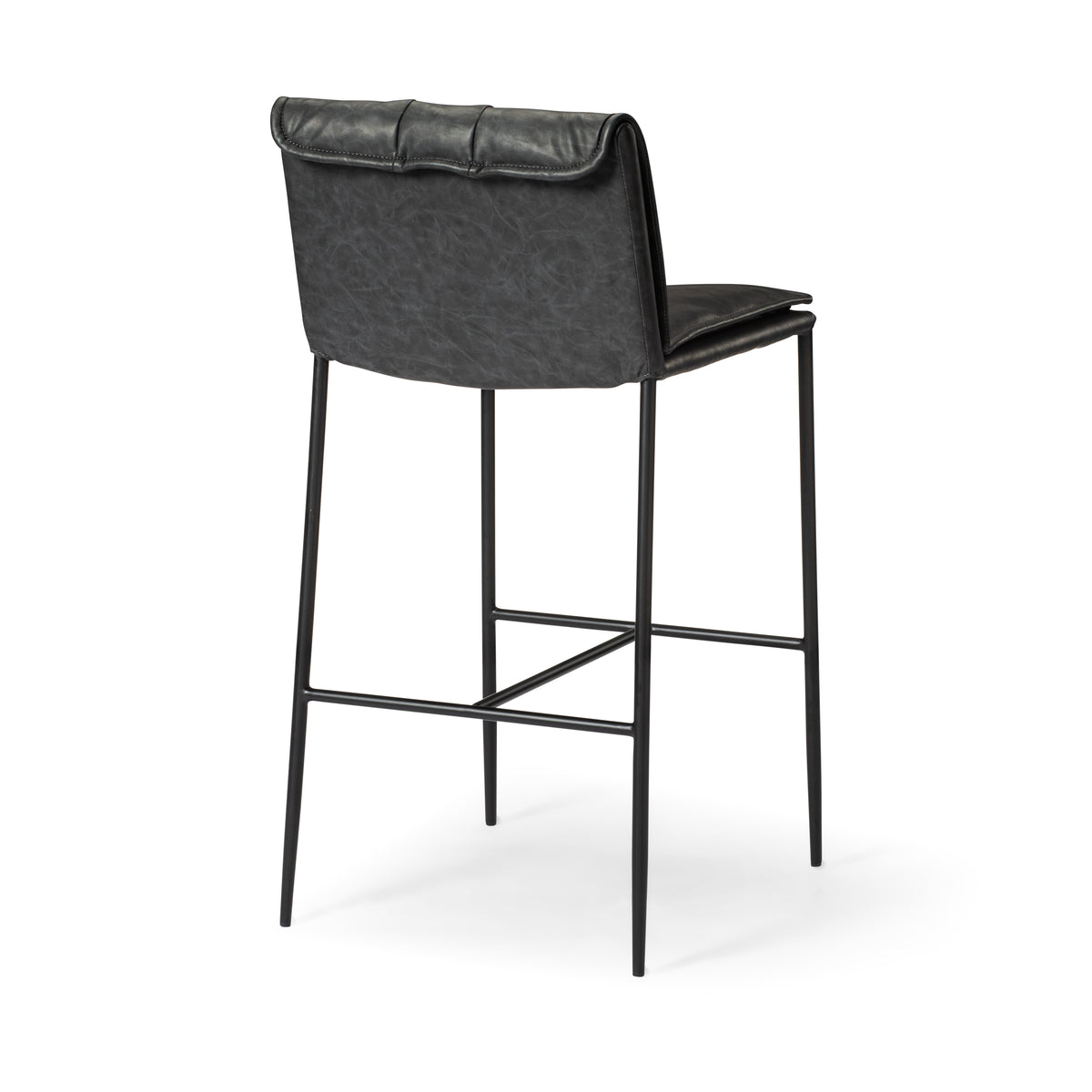 Gerard Bar Stool in Black Finish with Dark Grey Faux Leather in Stools by Maven Lane