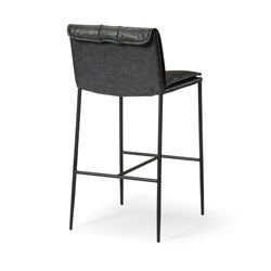 Gerard Bar Stool in Black Finish with Dark Grey Faux Leather in Stools by Maven Lane