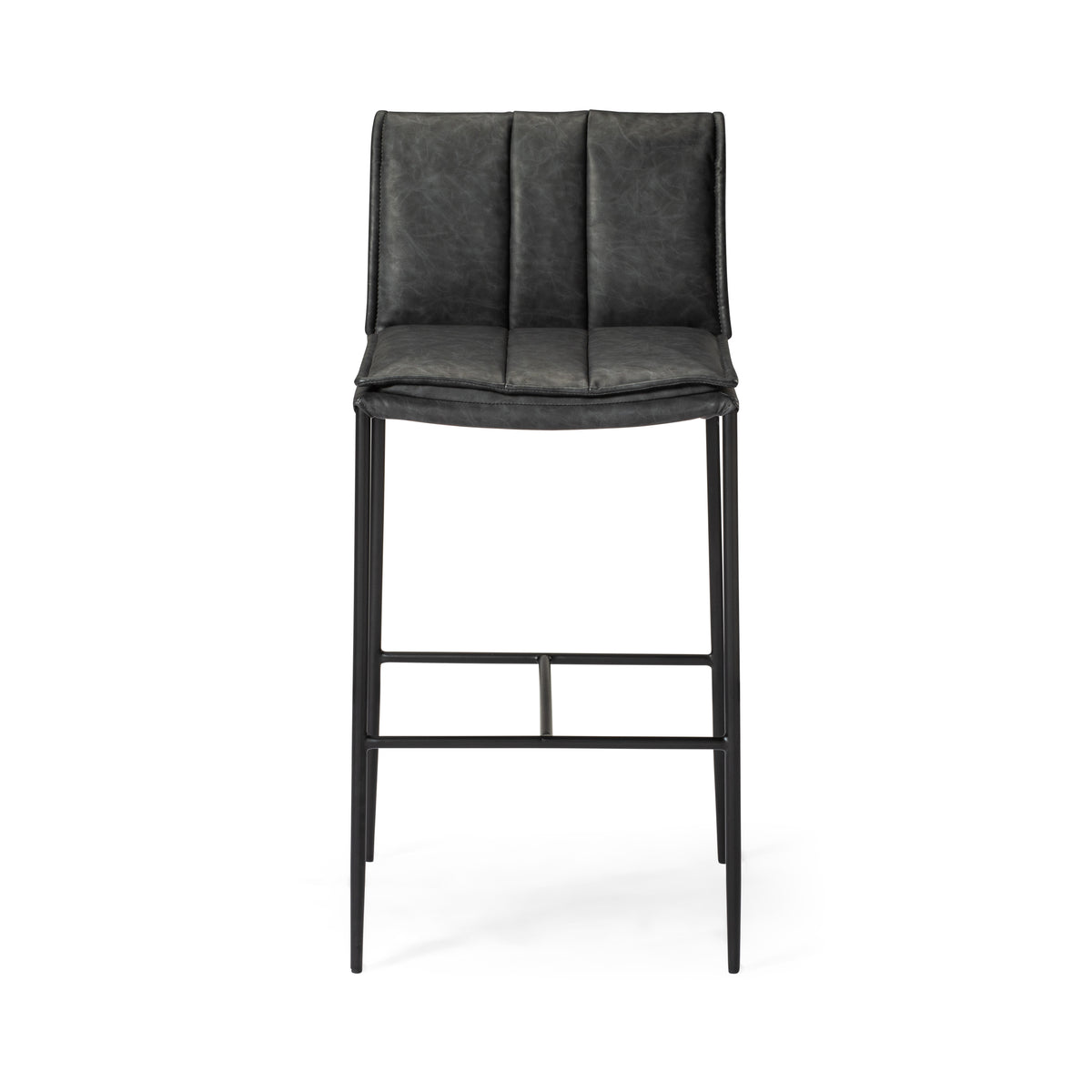 Gerard Bar Stool in Black Finish with Dark Grey Faux Leather in Stools by Maven Lane