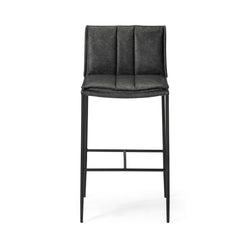 Gerard Bar Stool in Black Finish with Dark Grey Faux Leather in Stools by Maven Lane