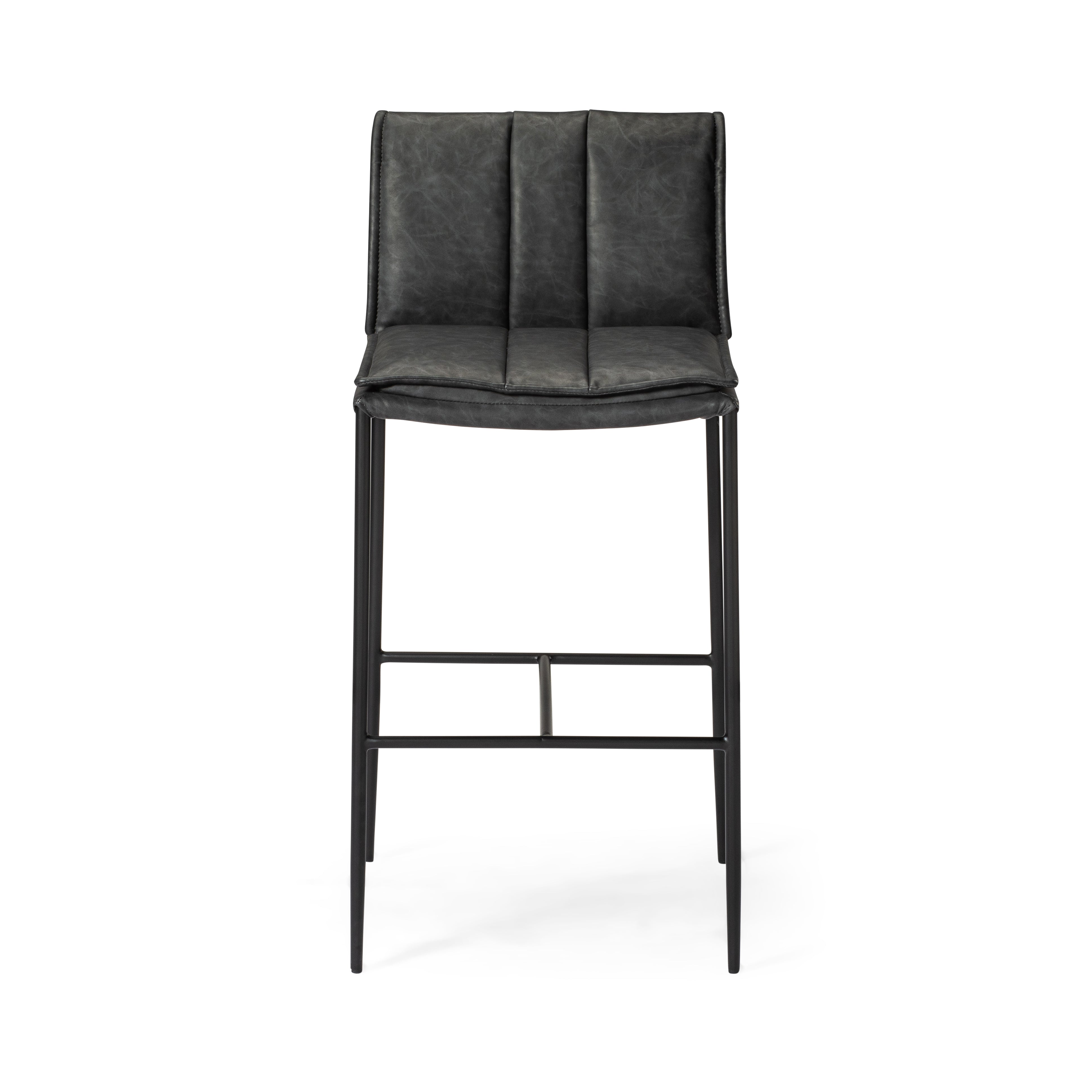 Gerard Bar Stool in Matte Black Finish with Charcoal Black Vegan Leather in Bar Stools by Maven Lane