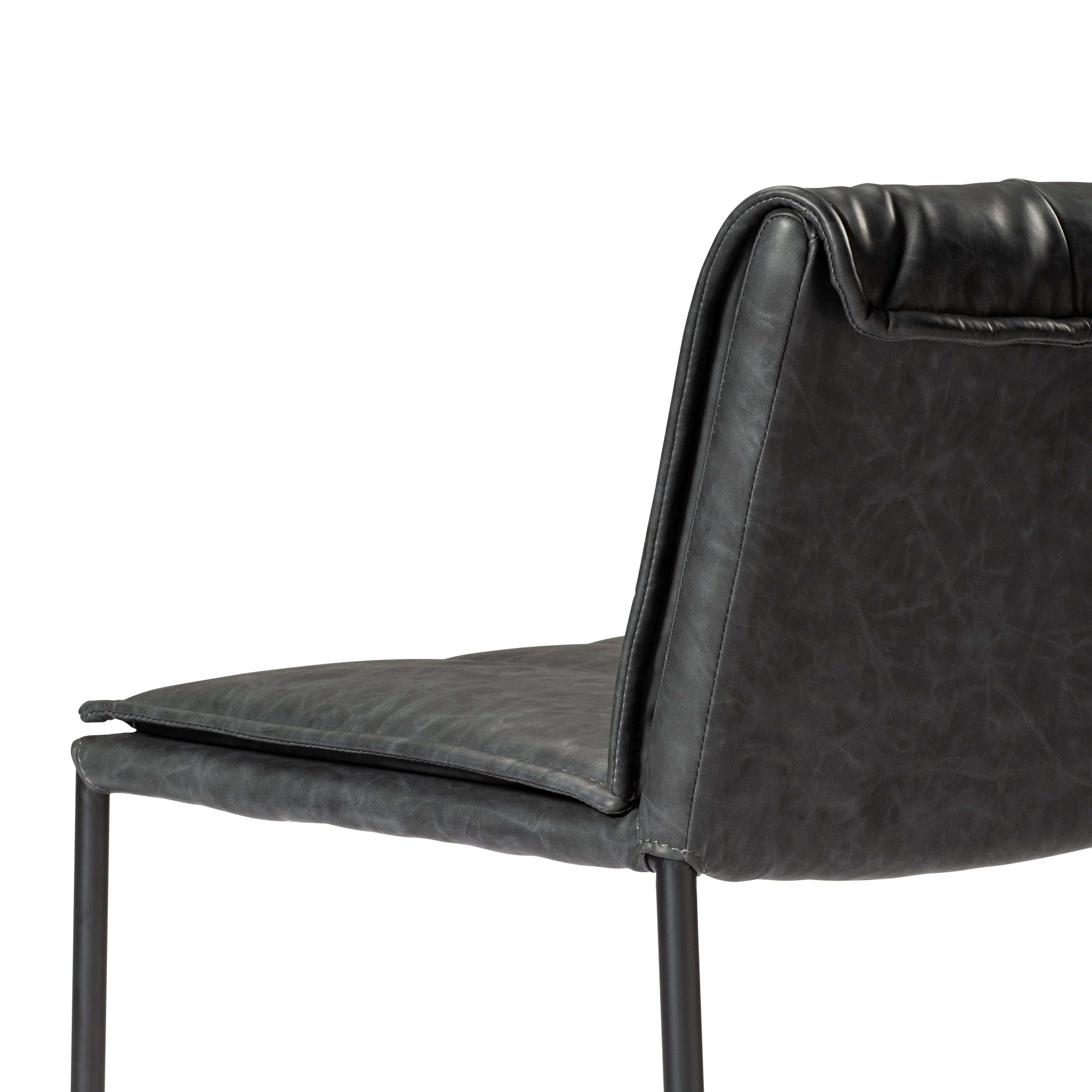 Gerard Bar Stool in Matte Black Finish with Charcoal Black Vegan Leather in Bar Stools by Maven Lane