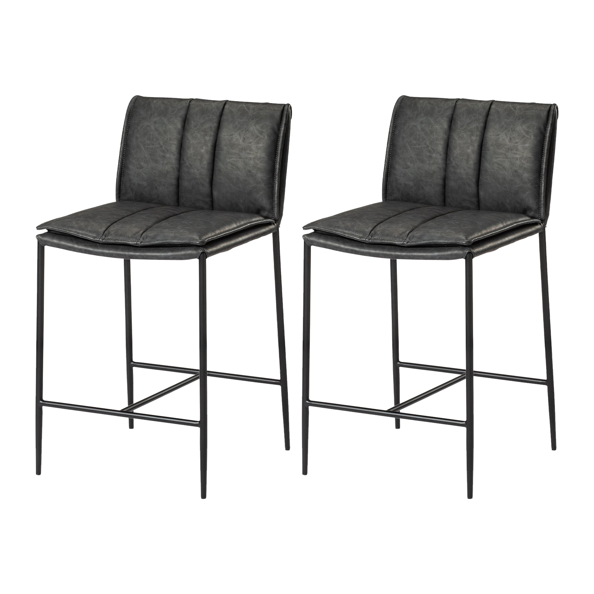 25" Gerard Counter Stool in Black Finish with Dark Grey Faux Leather (Set of 2) in Stools by Maven Lane