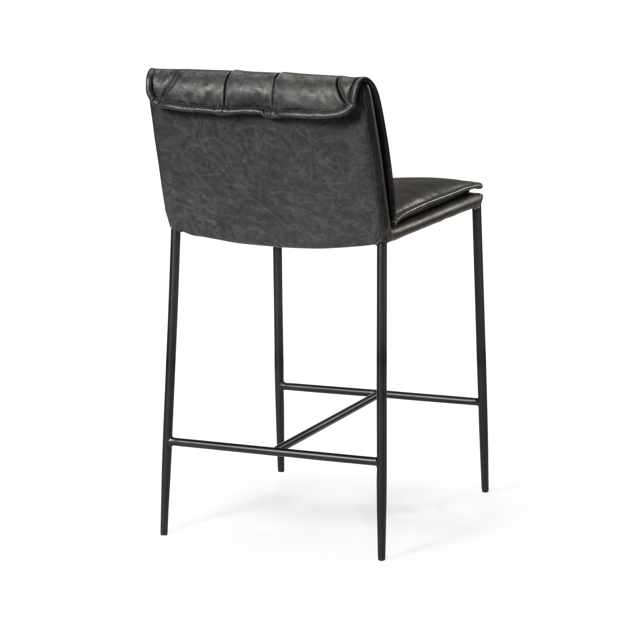 Gerard Counter Stool in Black Finish with Dark Grey Faux Leather in Stools by Maven Lane