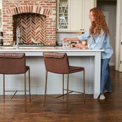 Gerard Counter Stool in Aged Gold Finish with Brown Faux Leather in Stools by Maven Lane