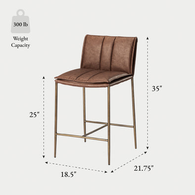 Gerard Counter Stool in Aged Gold Finish with Brown Faux Leather