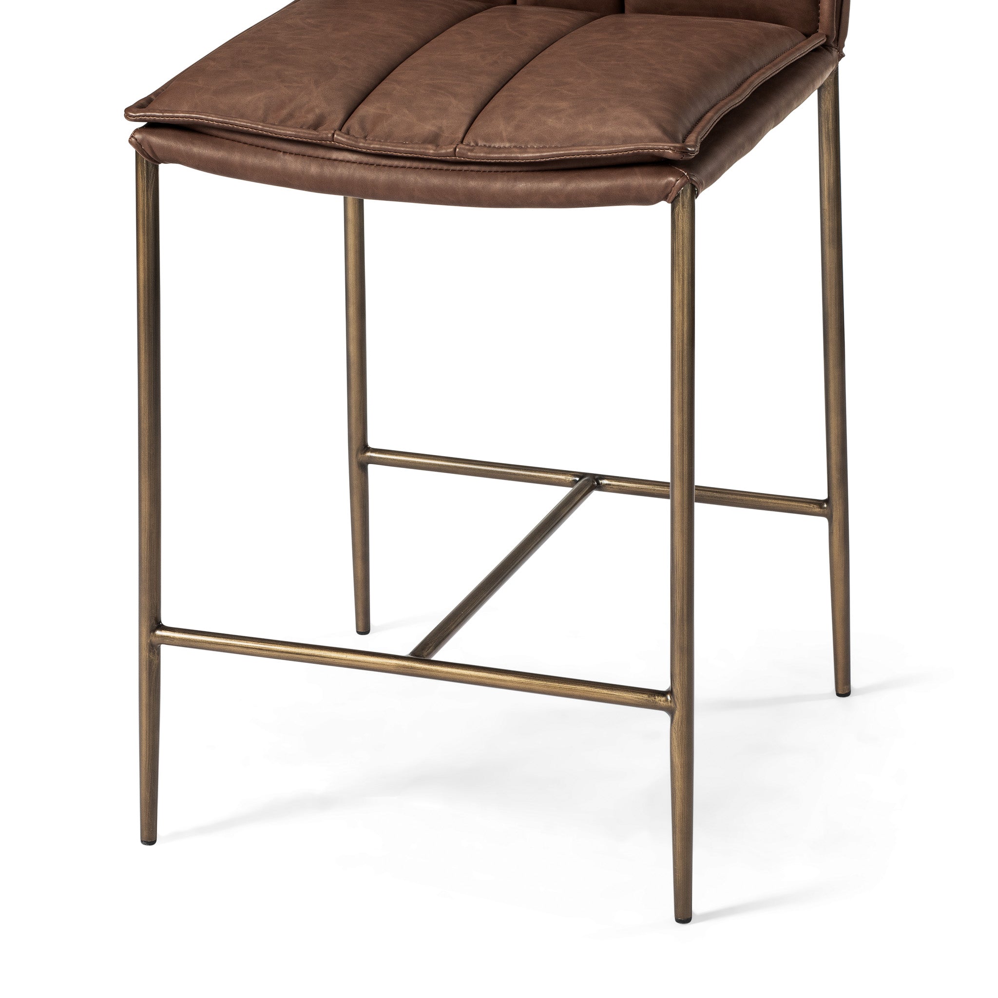 25" Gerard Counter Stool in Aged Gold Finish with Brown Faux Leather Upholstery in Stools by Maven Lane