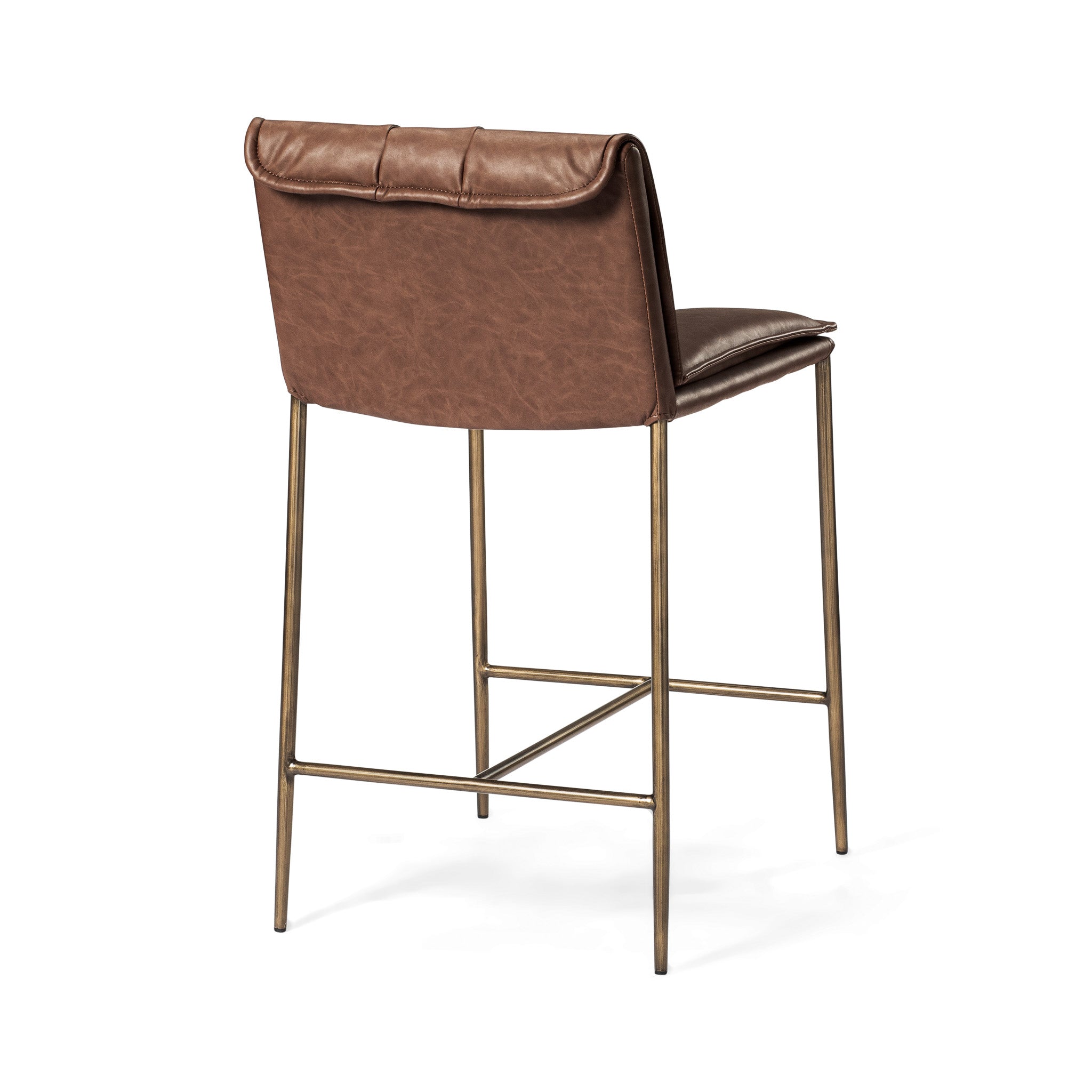 25" Gerard Counter Stool in Aged Gold Finish with Brown Faux Leather Upholstery in Stools by Maven Lane