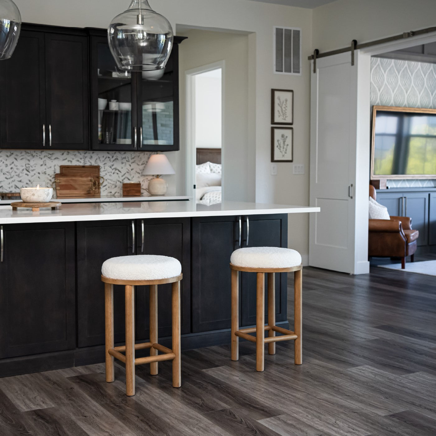 26" Clara Counter Stool in Natural Finish with White Fabric Upholstery in Stools by Maven Lane