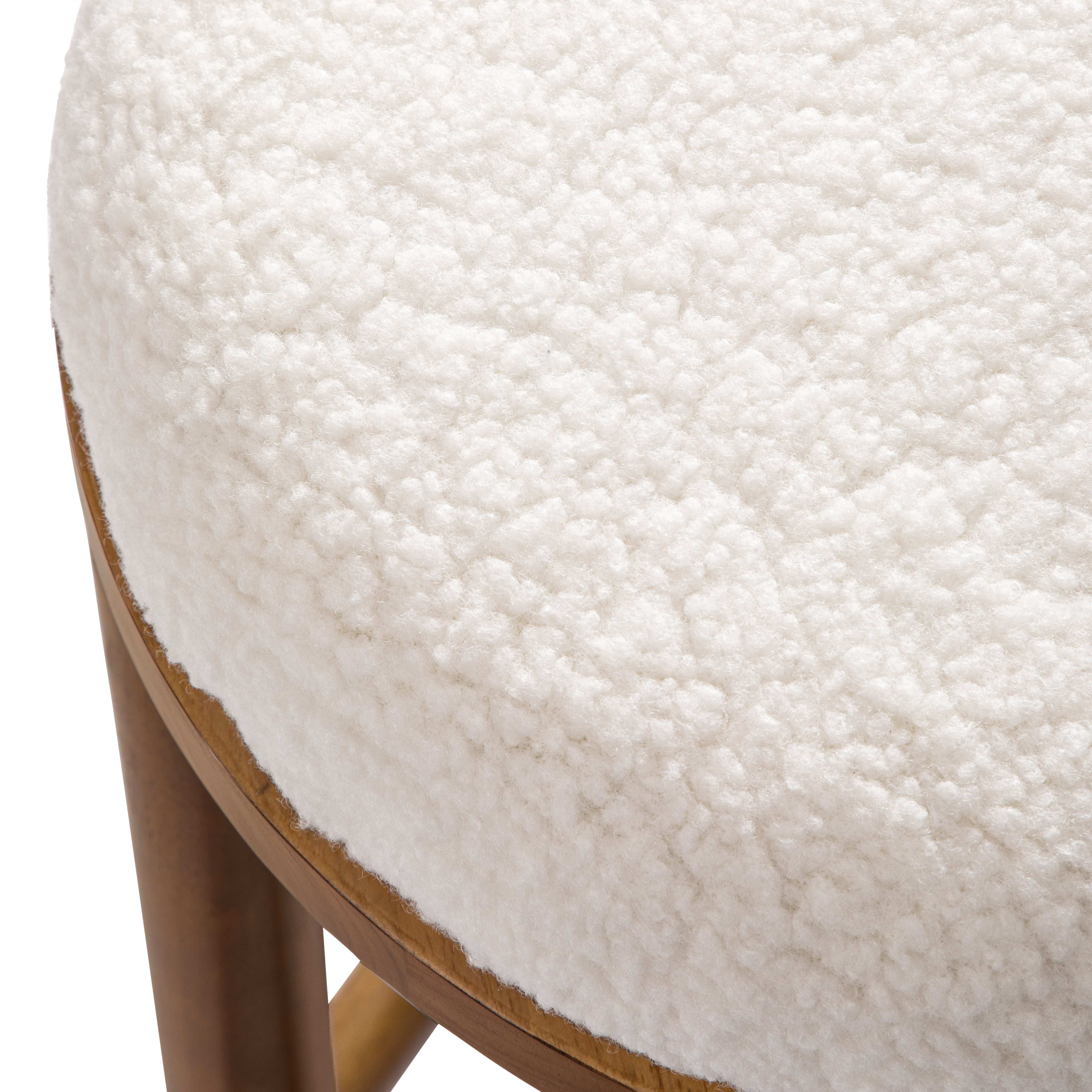 Clara Counter Stool In Aged Natural Wood Finish With White Boucle Fabric in Counter Stools by Maven Lane