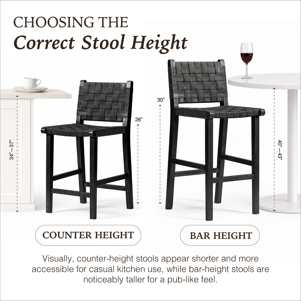 Noah Counter Stool In Black Finish & Dark Grey Woven Faux Leather Seat in Stools by Maven Lane