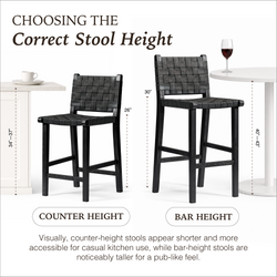 Noah Counter Stool In Black Finish & Dark Grey Woven Faux Leather Seat in Stools by Maven Lane