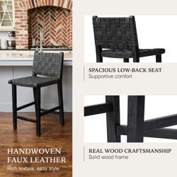 Noah Counter Stool In Black Finish & Dark Grey Woven Faux Leather Seat in Stools by Maven Lane