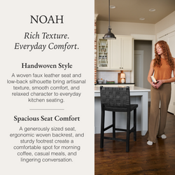 Noah Counter Stool In Black Finish & Dark Grey Woven Faux Leather Seat in Stools by Maven Lane