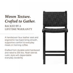 Noah Counter Stool In Black Finish & Dark Grey Woven Faux Leather Seat in Stools by Maven Lane