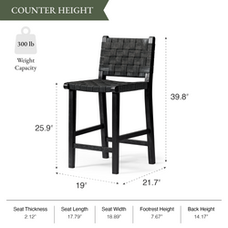 Noah Counter Stool In Black Finish & Dark Grey Woven Faux Leather Seat in Stools by Maven Lane