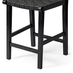 Noah Counter Stool In Black Finish & Dark Grey Woven Faux Leather Seat in Stools by Maven Lane