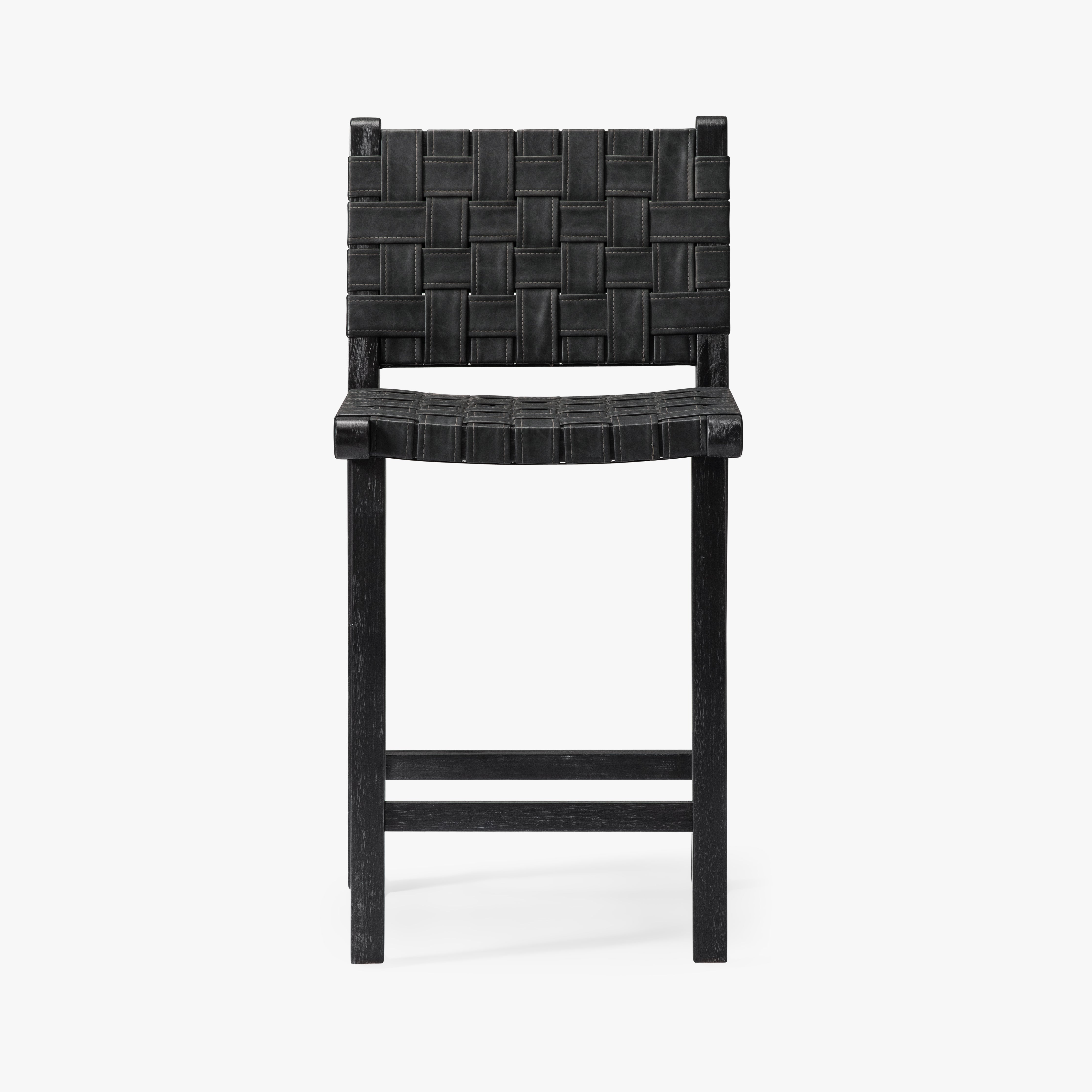 Noah Counter Stool In Aged Black Finish With Charcoal Black Vegan Leather in Stools by Maven Lane