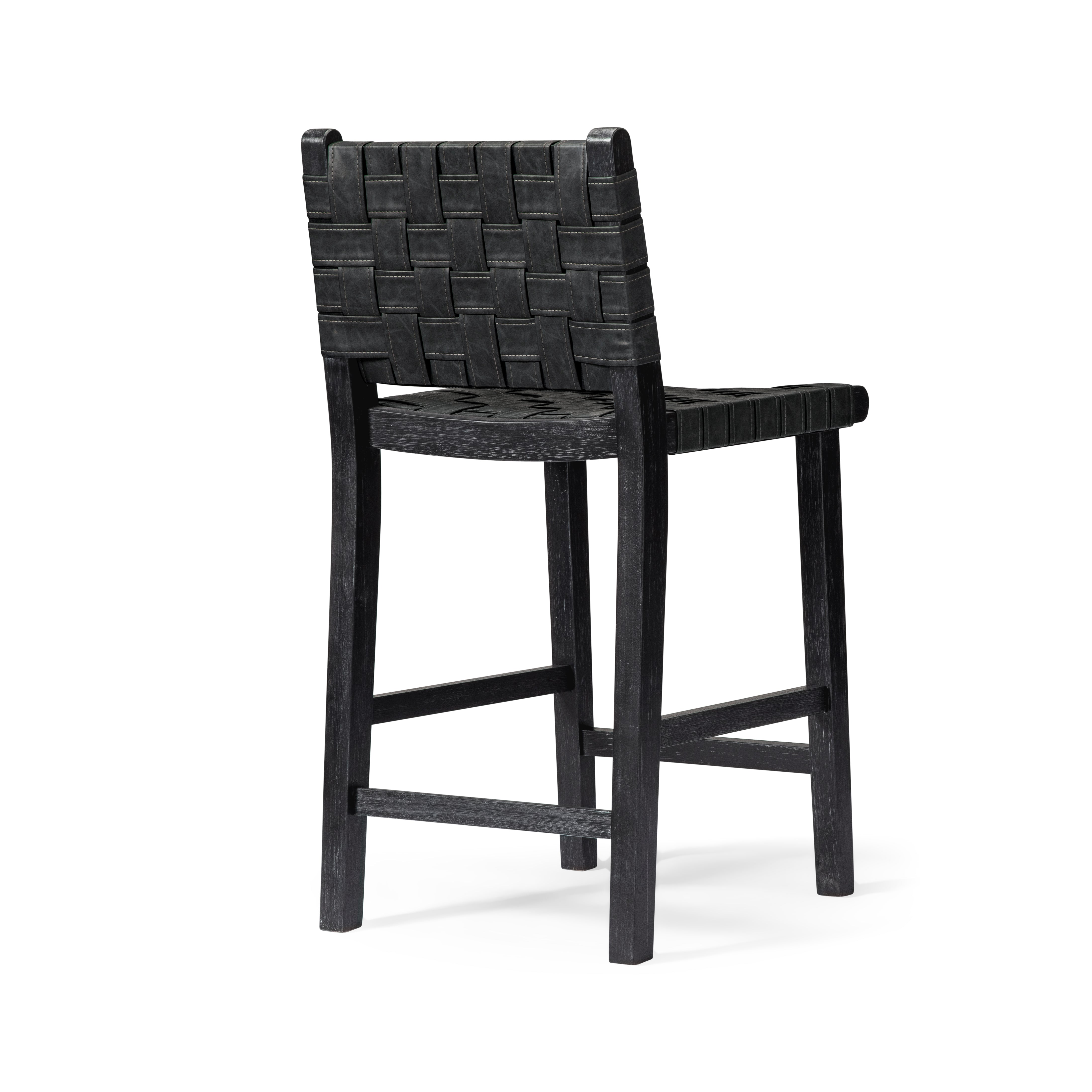 Noah Counter Stool In Aged Black Finish With Charcoal Black Vegan Leather in Stools by Maven Lane