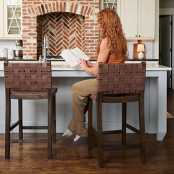 Noah Counter Stool In Brown Finish & Brown Woven Faux Leather Seat in Stools by Maven Lane