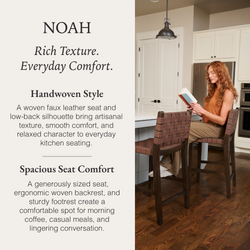 Noah Counter Stool In Brown Finish & Brown Woven Faux Leather Seat in Stools by Maven Lane