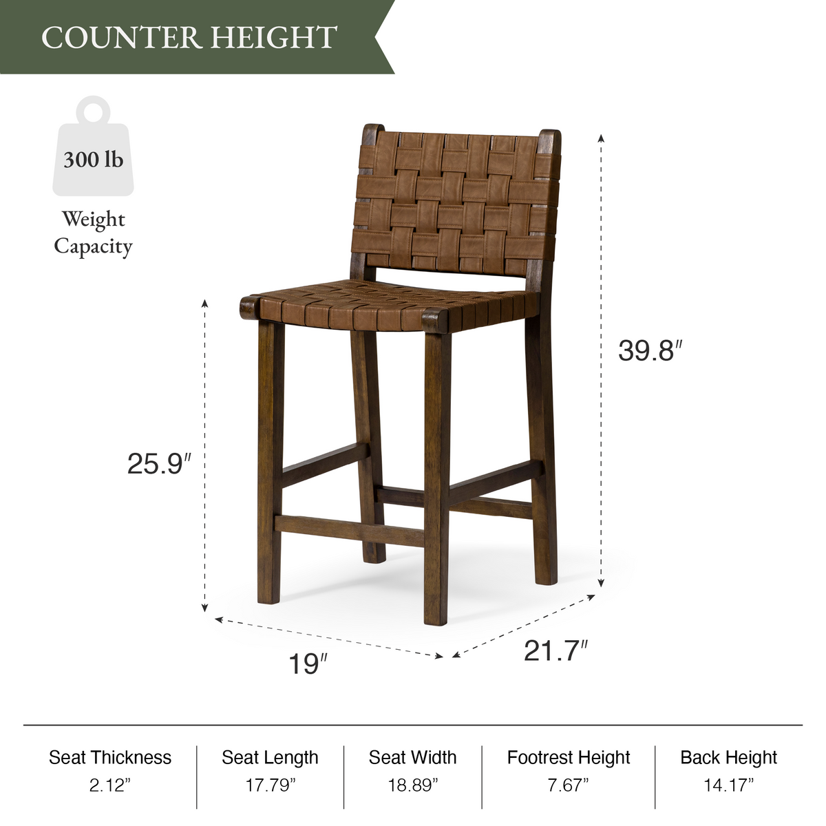Noah Counter Stool In Brown Finish & Brown Woven Faux Leather Seat in Stools by Maven Lane