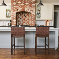Noah Counter Stool In Brown Finish & Brown Woven Faux Leather Seat in Stools by Maven Lane