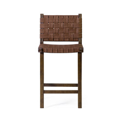 Noah Counter Stool In Brown Finish & Brown Woven Faux Leather Seat in Stools by Maven Lane