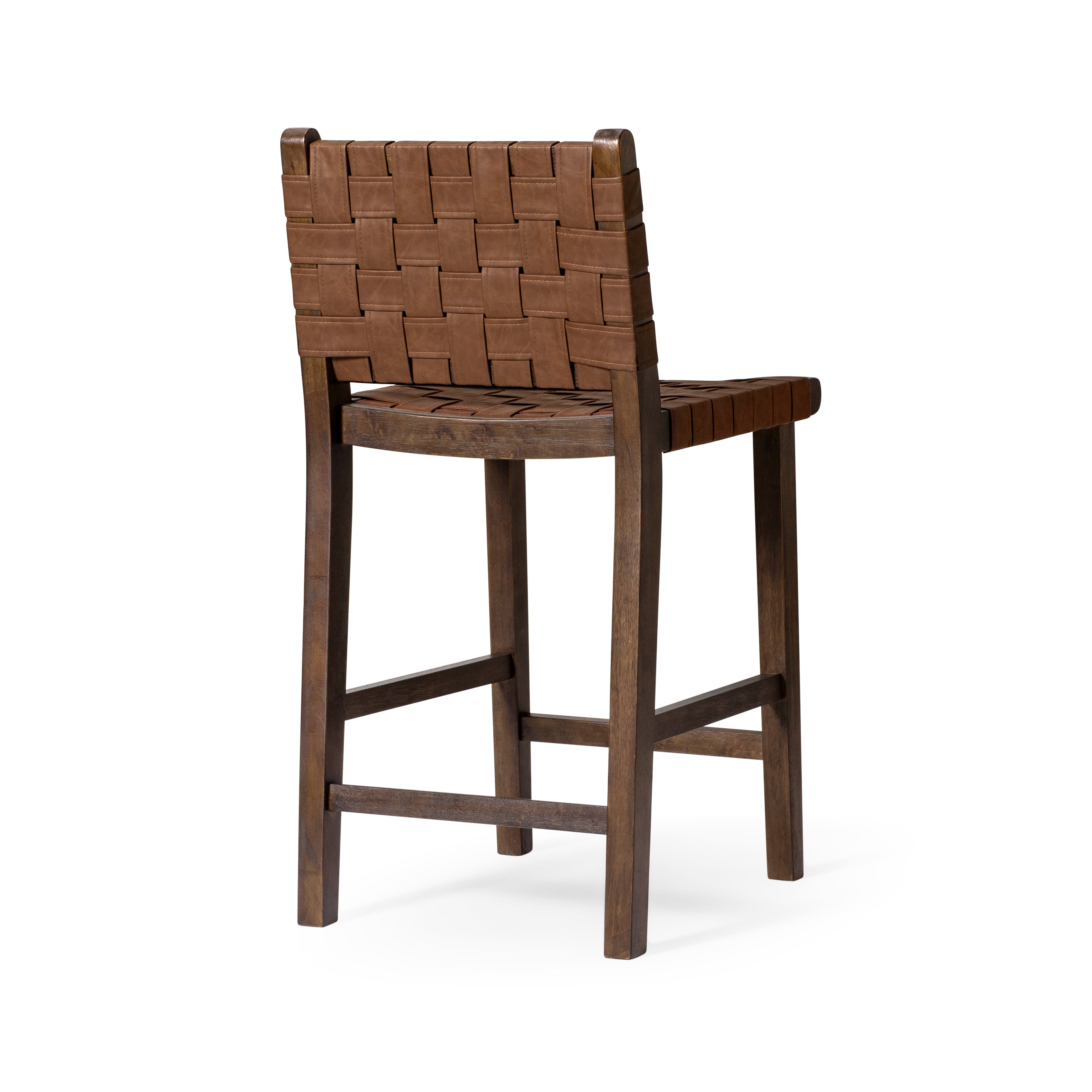 26" Noah Counter Stool In Brown Finish & Brown Woven Faux Leather Seat (Set of 2) in Stools by Maven Lane