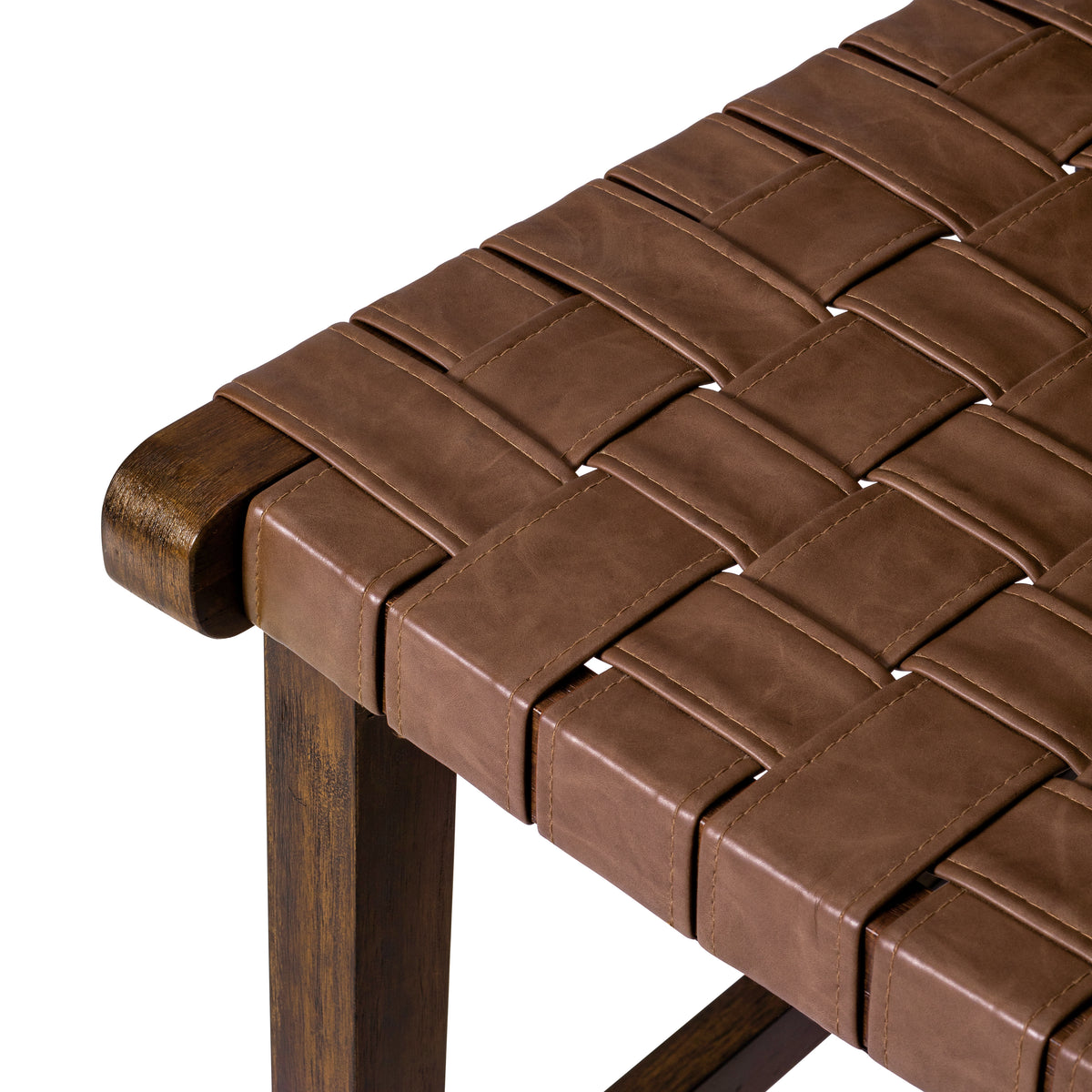 Noah Counter Stool In Brown Finish & Brown Woven Faux Leather Seat in Stools by Maven Lane