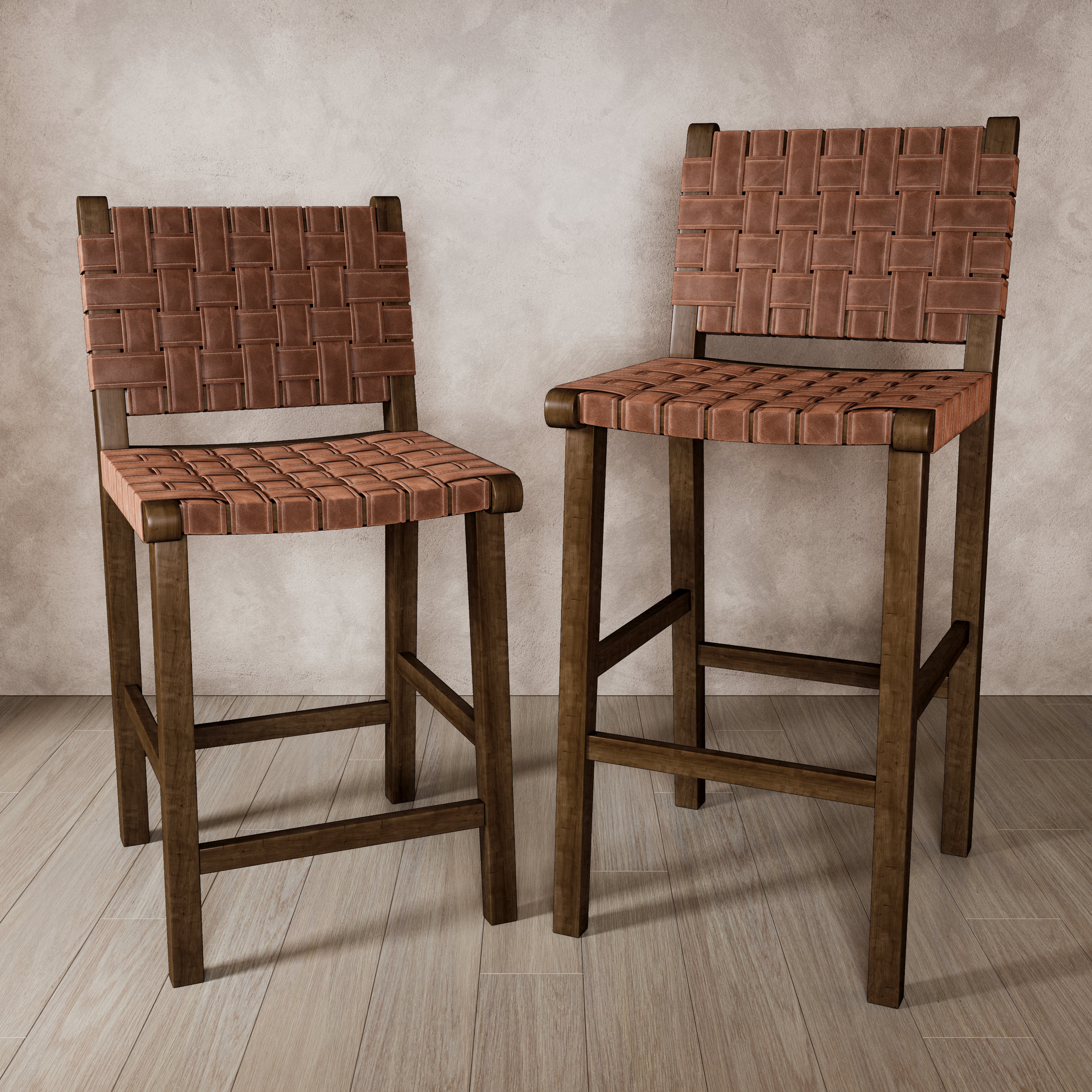 Noah Counter Stool In Aged Brown Finish With Cocoa Brown Vegan Leather in Stools by Maven Lane