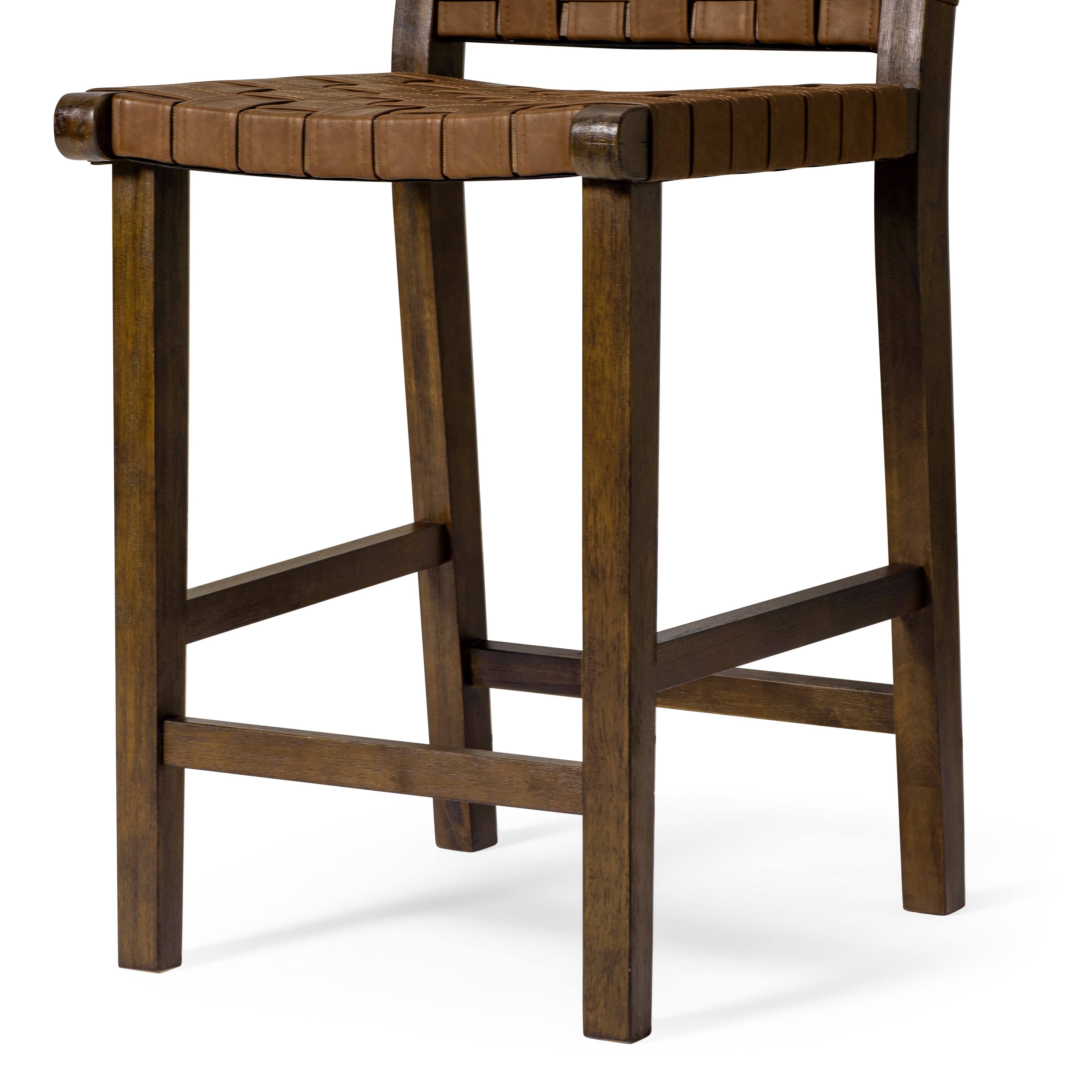 Noah Counter Stool In Aged Brown Finish With Cocoa Brown Vegan Leather in Stools by Maven Lane