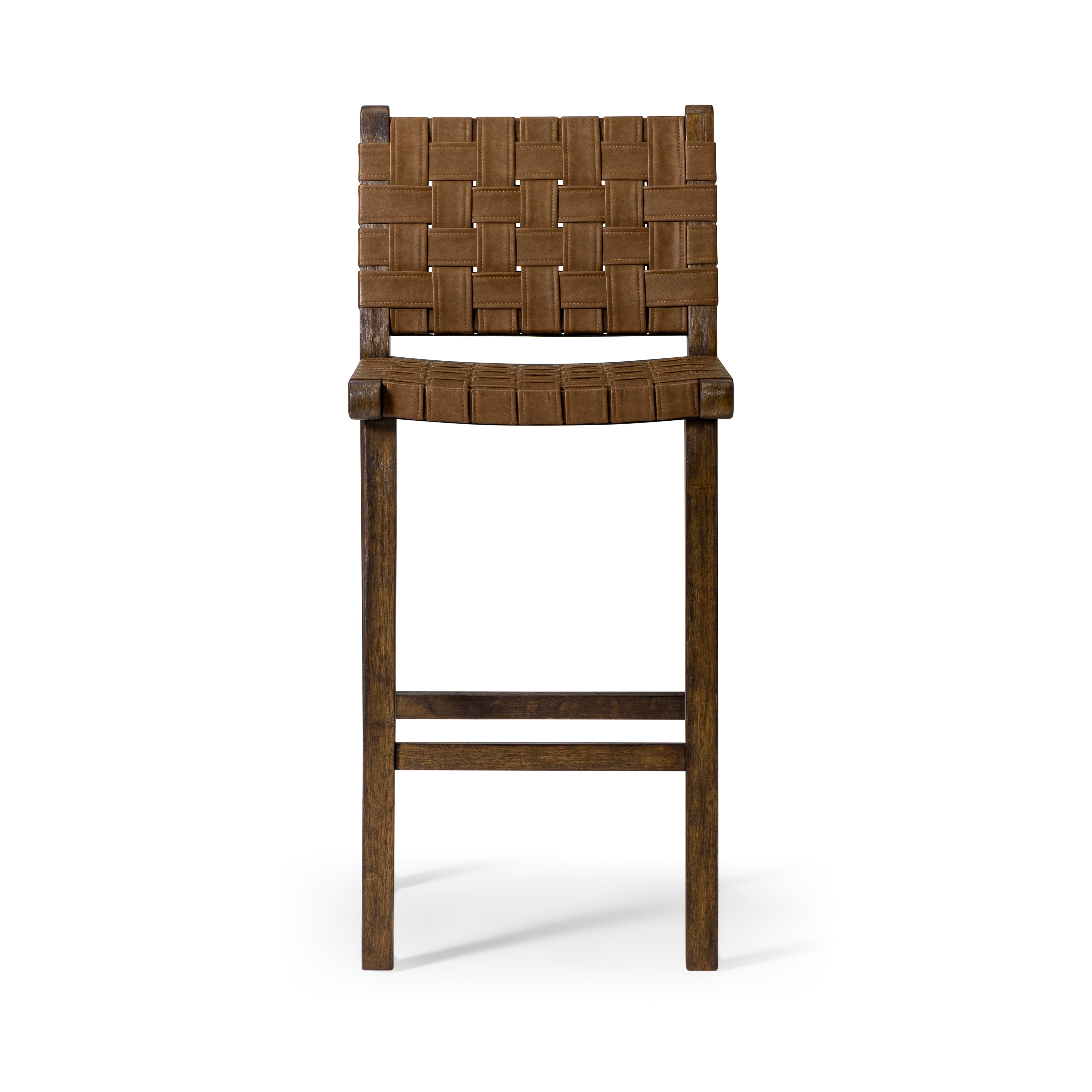 Noah Bar Stool In Aged Brown Finish With Cocoa Brown Vegan Leather in Stools by Maven Lane