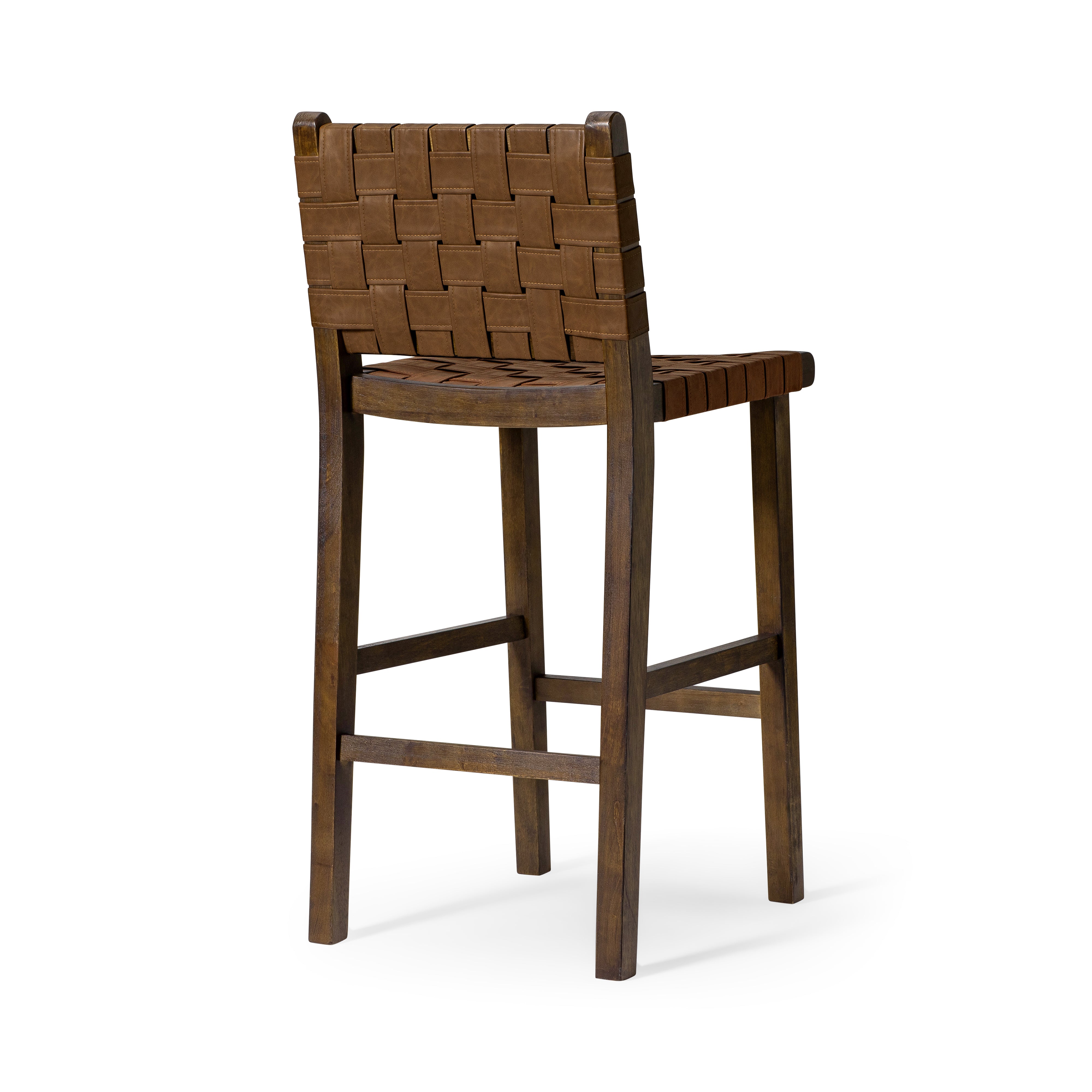 Noah Bar Stool In Aged Brown Finish With Cocoa Brown Vegan Leather in Stools by Maven Lane