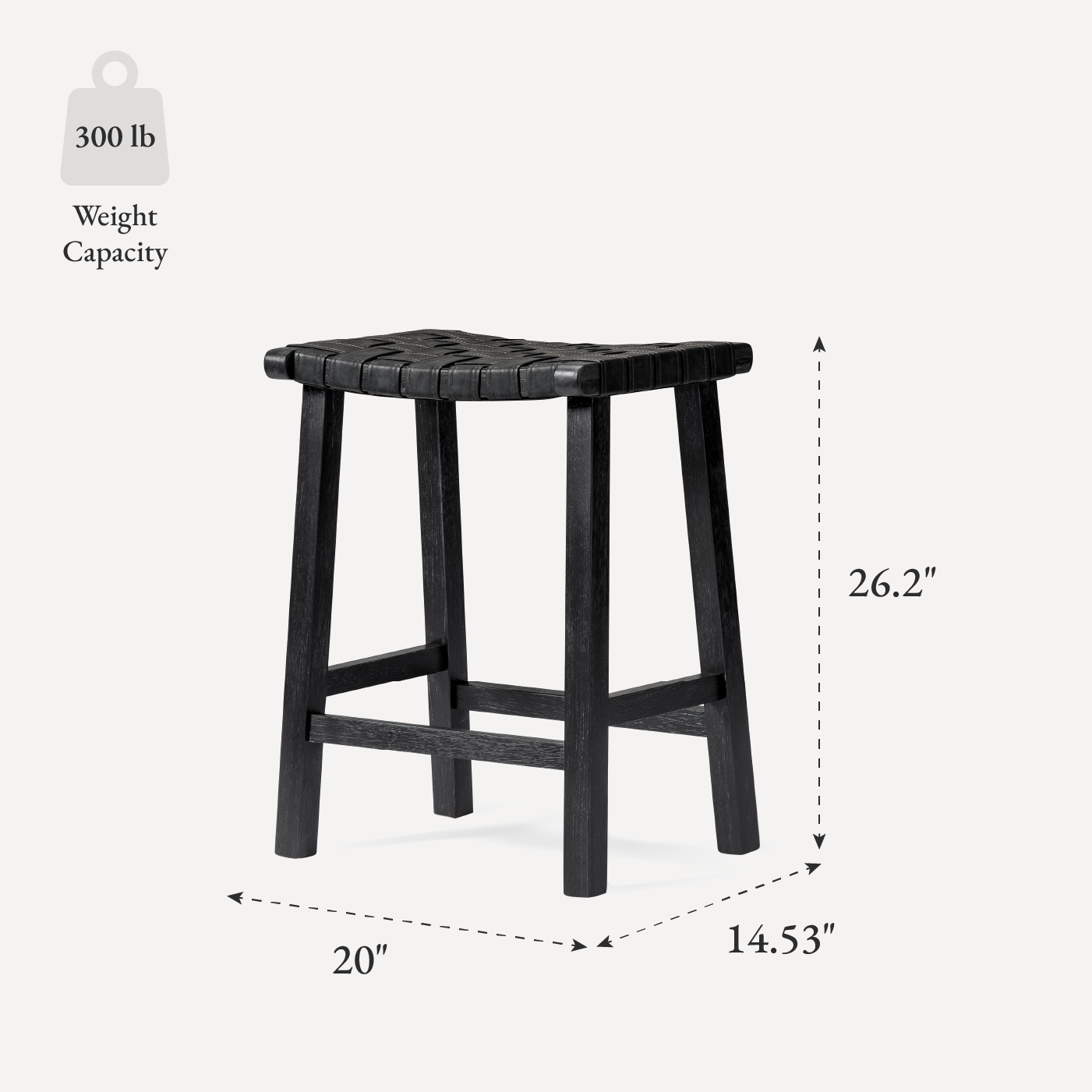 26" Noah Backless Counter Stool In Black Finish & Dark Grey Woven Faux Leather Seat (Set of 4) in Stools by Maven Lane
