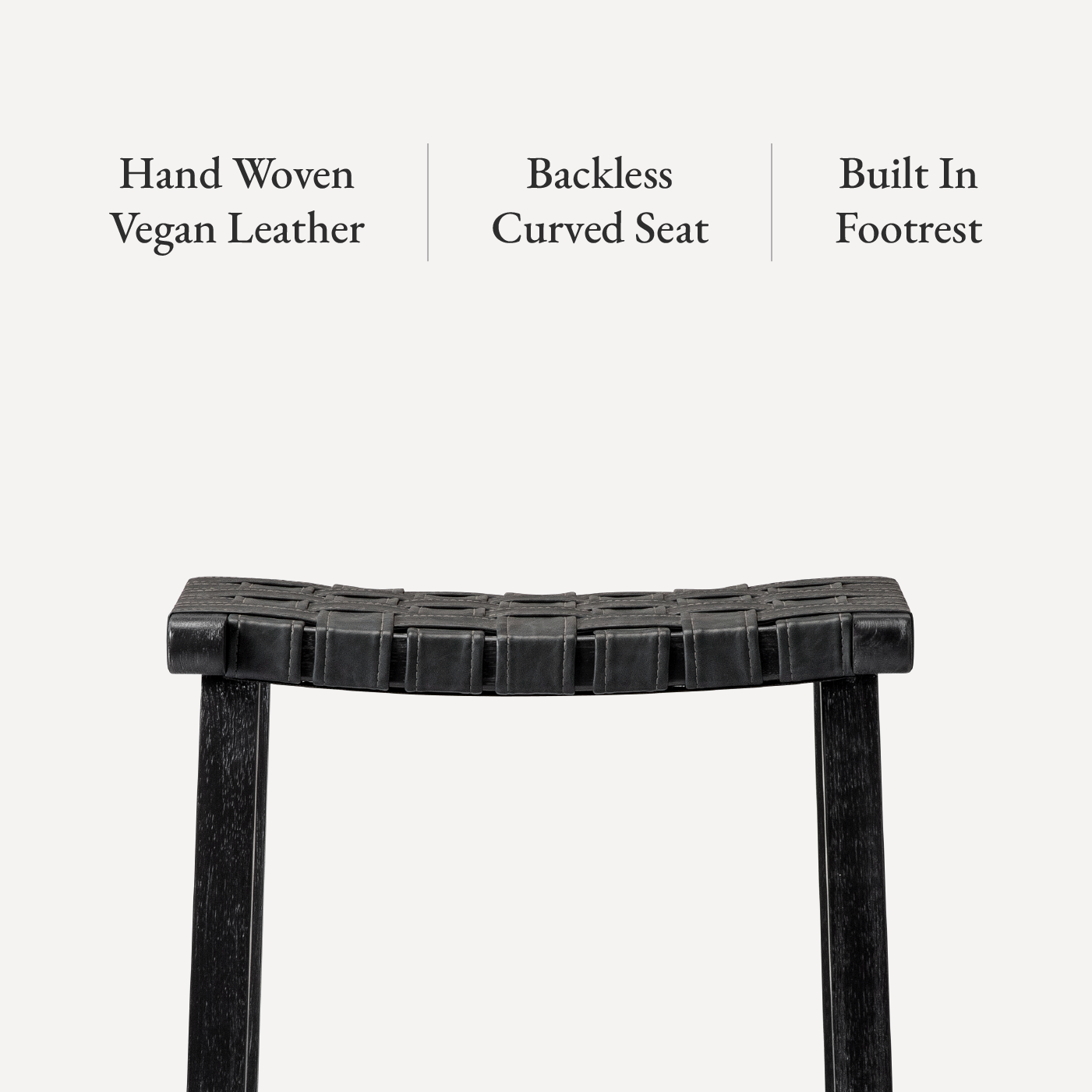 26" Noah Backless Counter Stool In Black Finish & Dark Grey Woven Faux Leather Seat (Set of 4) in Stools by Maven Lane