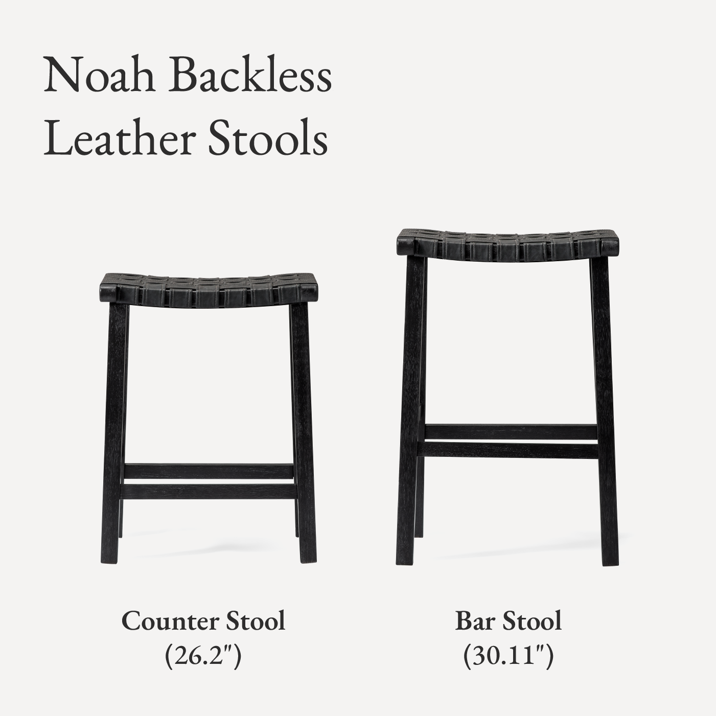 26" Noah Backless Counter Stool In Black Finish & Dark Grey Woven Faux Leather Seat (Set of 4) in Stools by Maven Lane